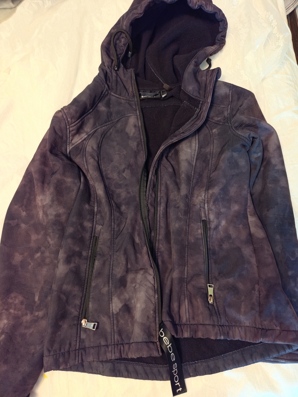 bebe Gray Mens Tie-Dye Hooded Utility Jacket